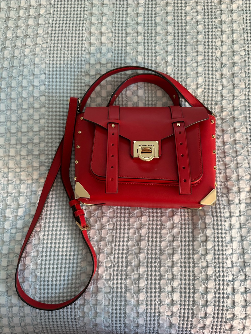 Michael Kors Red Leather Crossbody with Gold-Tone Accents